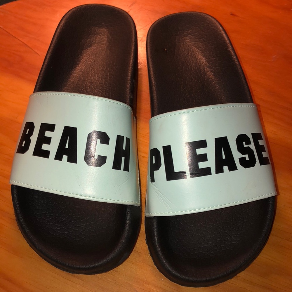 Pink Beach Slides,, Black & Mint, Size Small